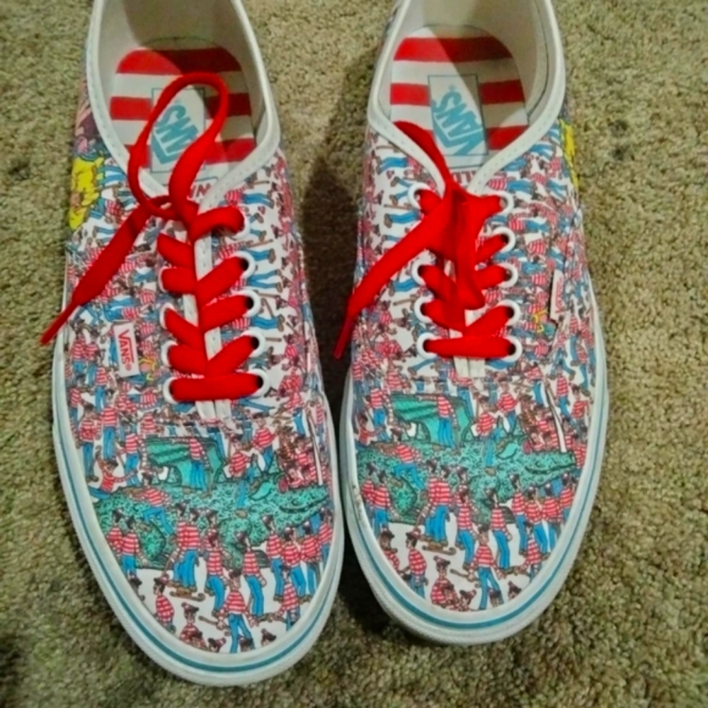 Vans Patterned Sneakers with Red Laces